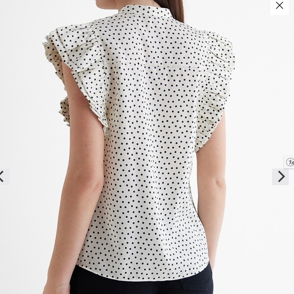 Express Polka Dot Flutter Sleeve Button Up Gramercy Shirt - Picture 4 of 8